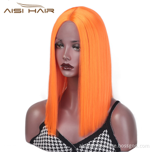 Aisi Hair Medium Long Orange Wig Cosplay Front Lace Wig Middle Part Straight Silky Synthetic Lace Frontal Hair Wigs For Women